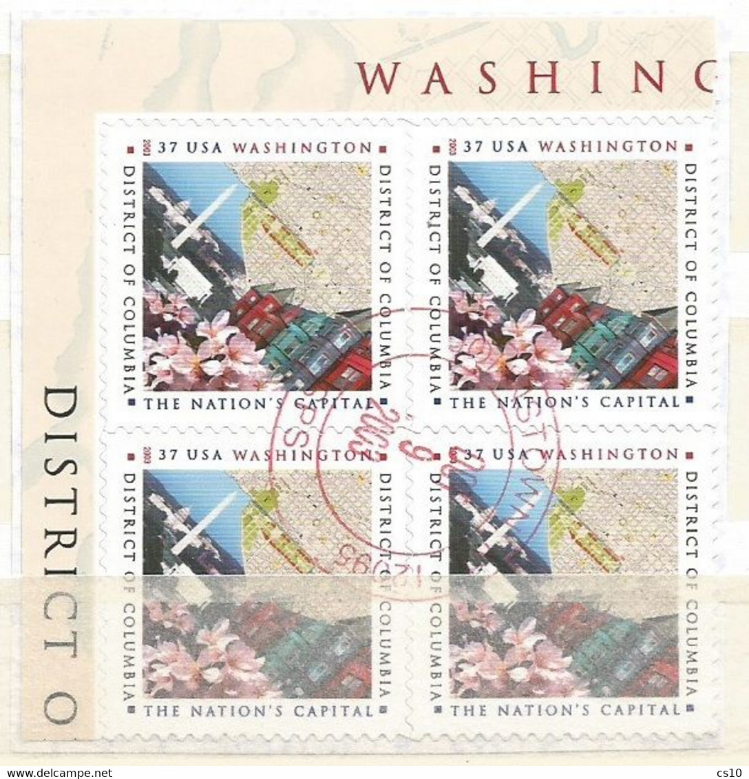 USA 2003 District Of Columbia Nation's Capital  SC.#3813 VFU Plate Block 4 On-piece - Plaatnummers