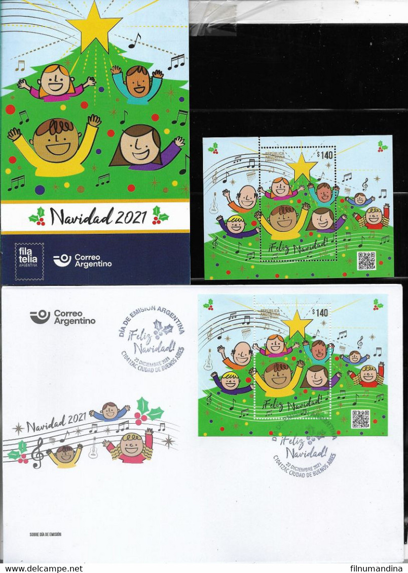 #10088 ARGENTINE,ARGENTINA 2021 CHRISTMAS RELIGION MUSIC COMBO S/S+FDC+POST BROCHURE - Nuovi