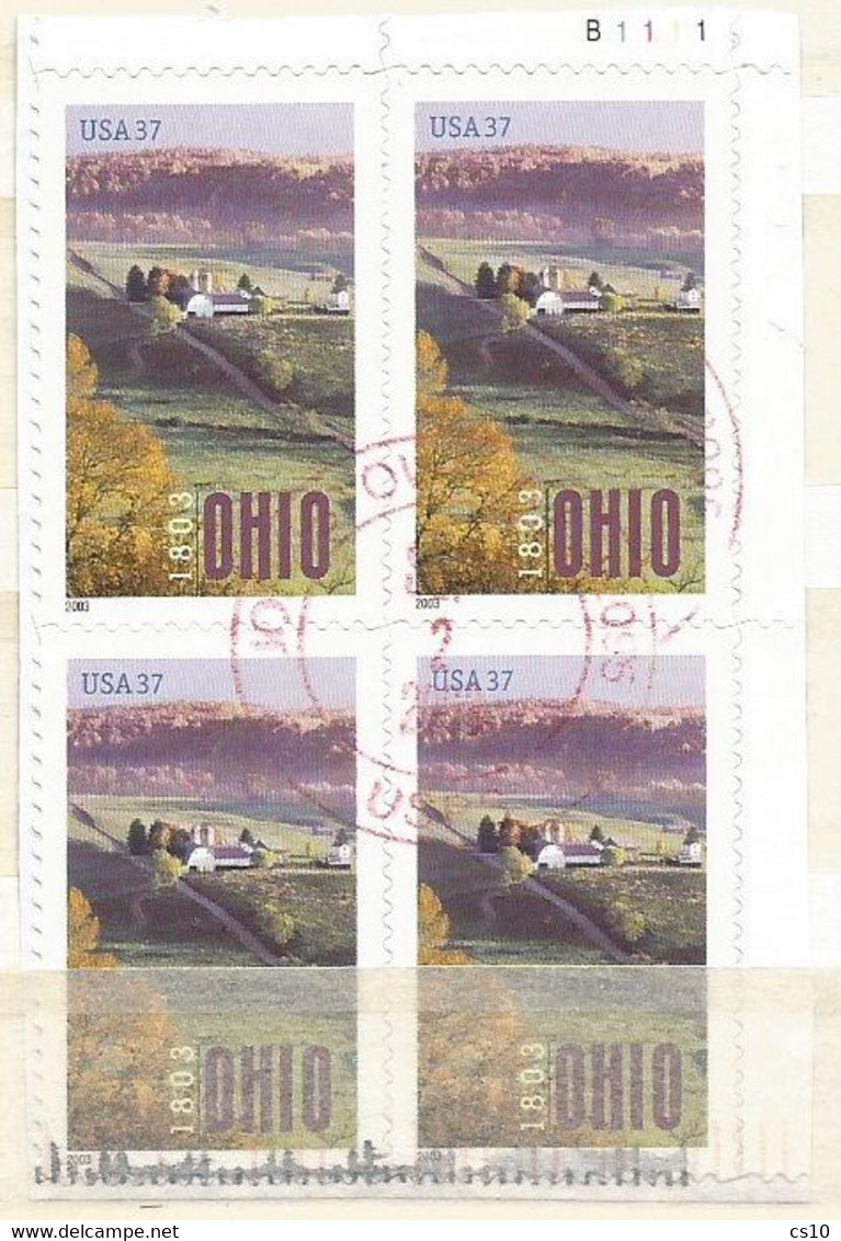 USA 2003 Ohio Statehood SC.#3773 VFU Plate Block 4 On-piece - Plate Blocks & Sheetlets