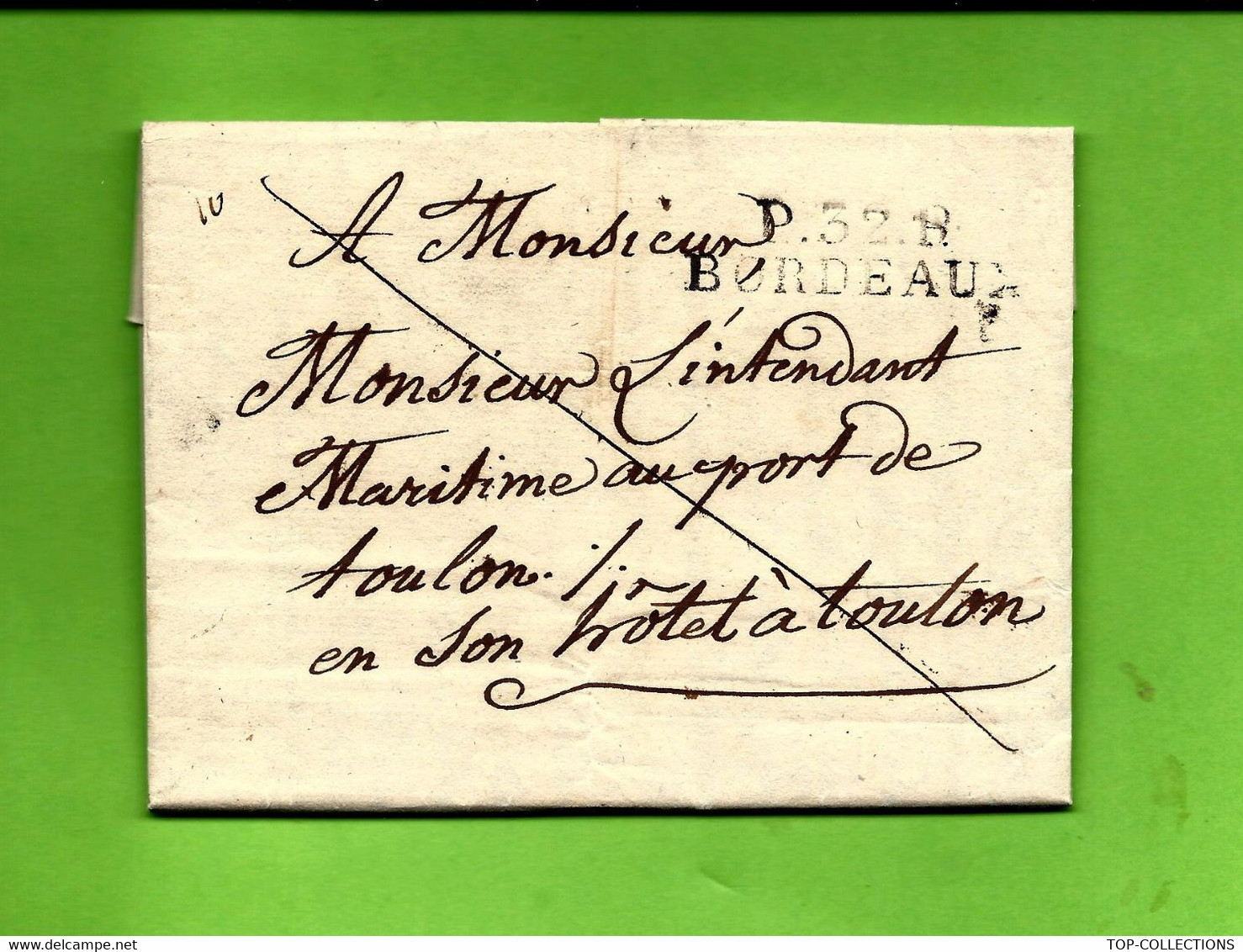 MARINE CHARPENTIER DECES BORDEAUX 1825 à INTENDANT MARITIME PORT DE TOULON BON TEXTE V.DESCRIPTION .6176