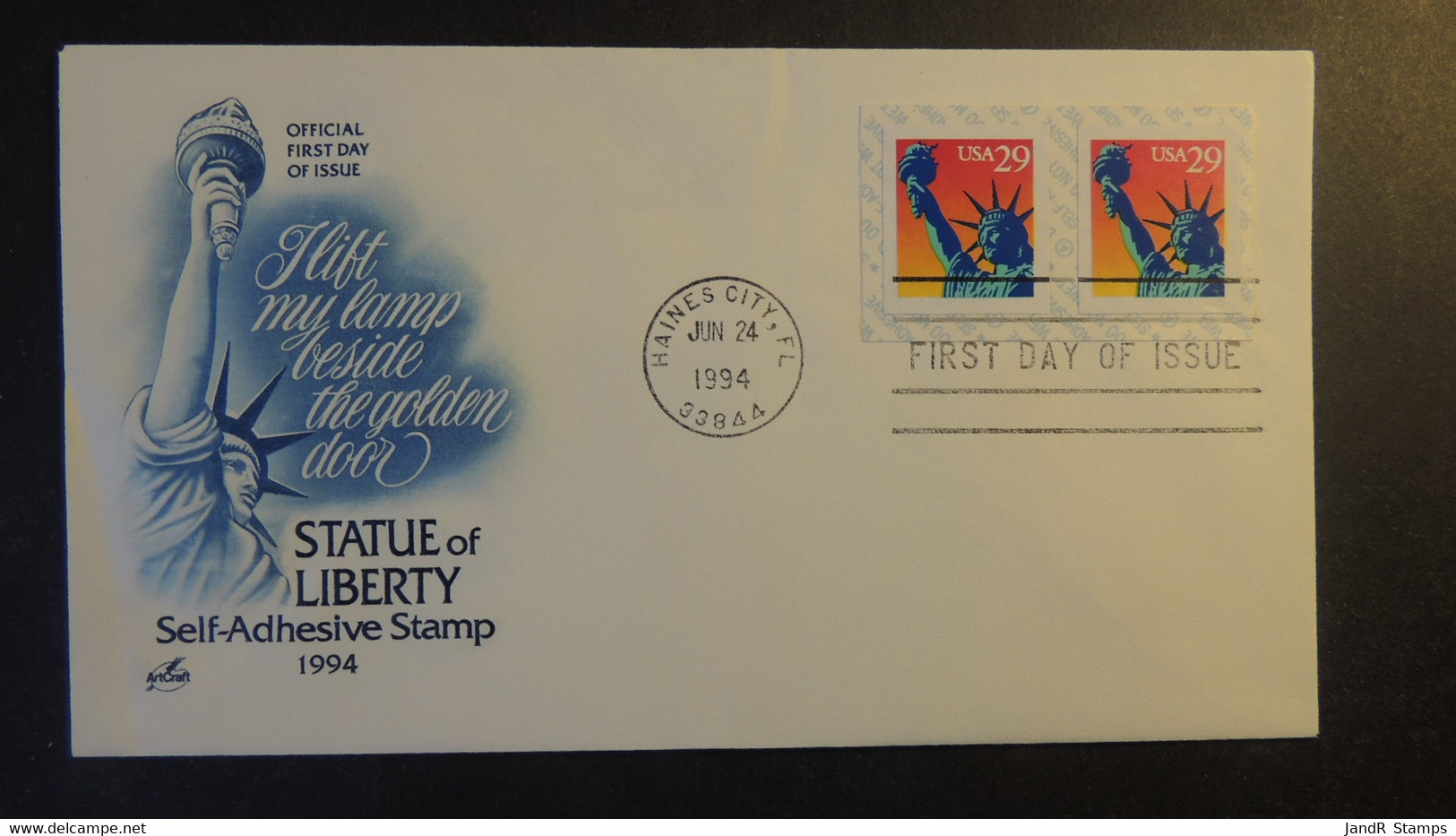 USA 1994 FDC Statue Of Liberty Self-adhesive Haines City Postmark Good Used - 1991-2000