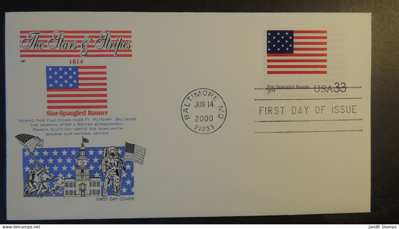 USA 2000 FDC Stars And Stripes Star Spangled Banner Flags Baltimore Postmark Good Used - 1991-2000