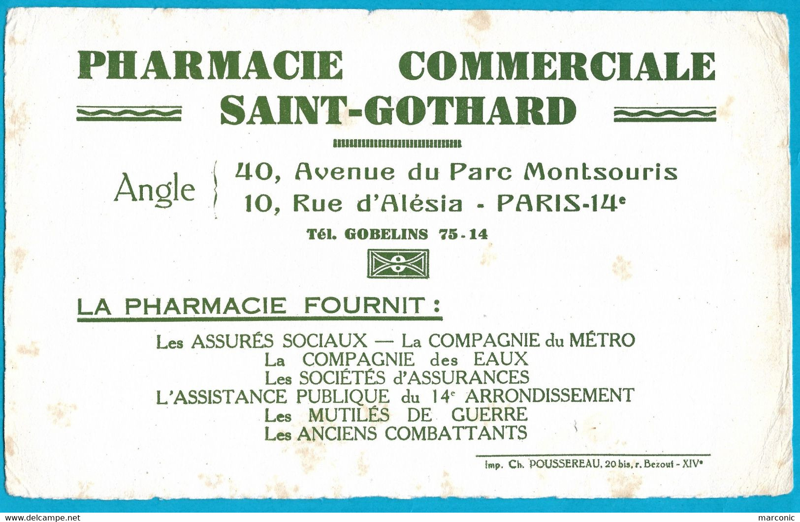 BUVARD - PHAMARCIE COMMERCIALE SAINT GOTHARD, PARIS - P