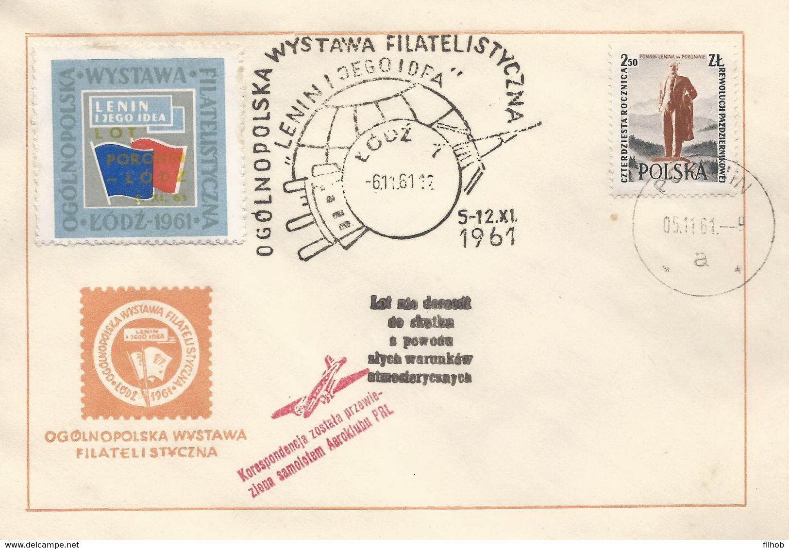 Poland Post - Airplane PSA.1961.lod.01: LODZ Exhibition - Lenin And His Idea Poronin - Posta Aerea