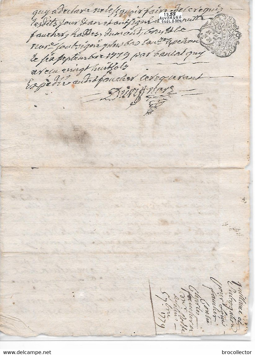 SAINT HYPPOLITE '( 15 )  - Généralité Auvergne   De 1757 - 1 Sol,3 Deniers - 1 Feuille - Cachets Généralité