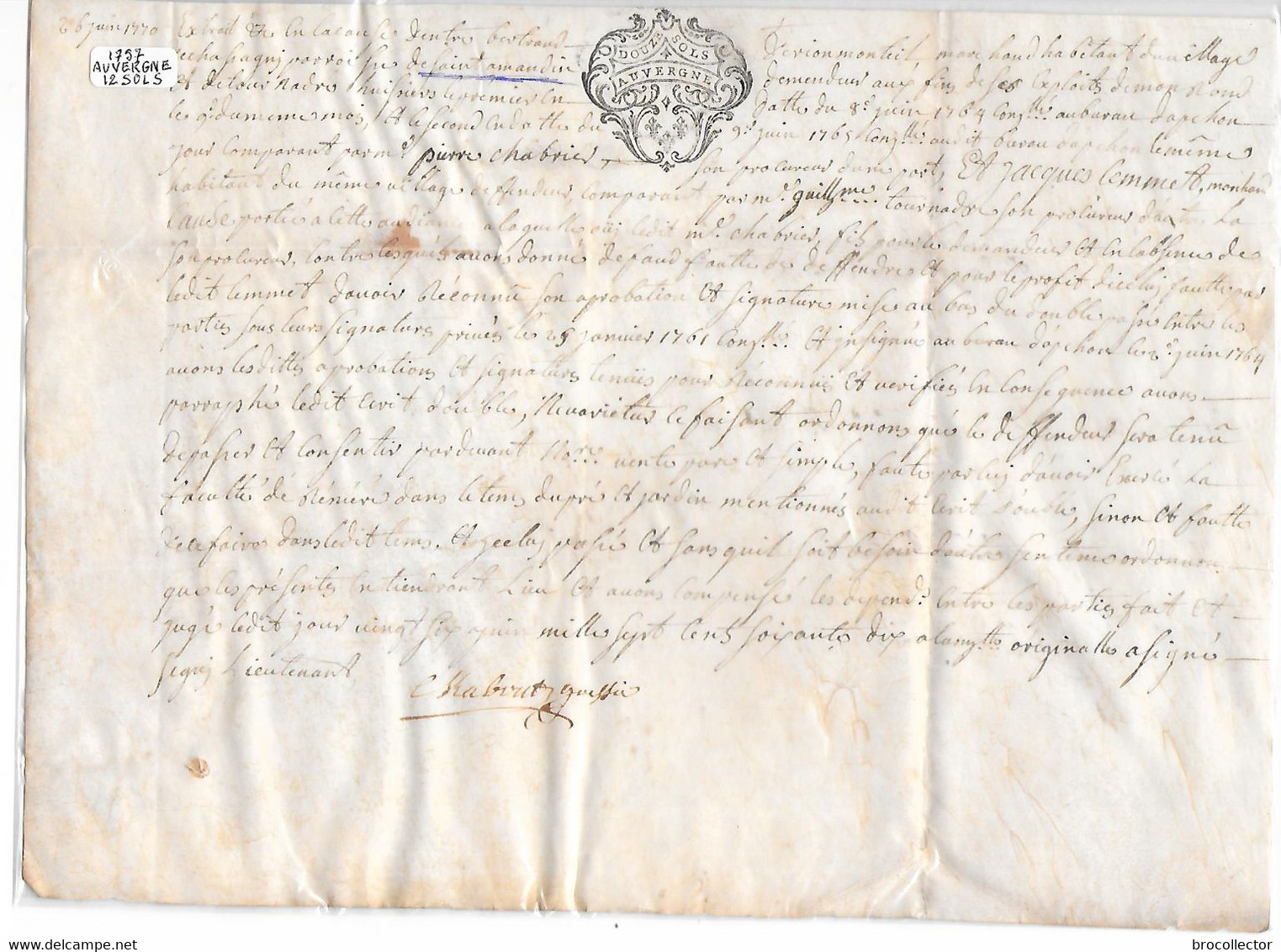 SAINT AMANDIN '( 15 )  - Généralité Auvergne   De 1757 - 12 Sol, - 1 Feuille - Cachets Généralité