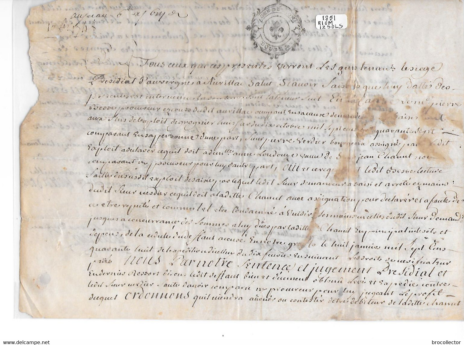 AURILLAC '( 15 )  - Généralité De Riom  De 1751 - 12 Sol, - 1 Feuille - Cachets Généralité