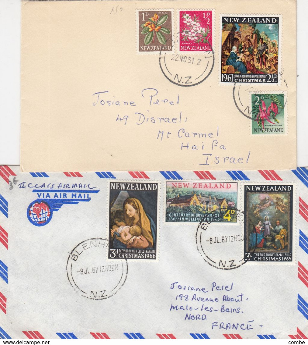 2 COVERS. NEW ZEALAND TO FRANCE ISRAEL - Storia Postale