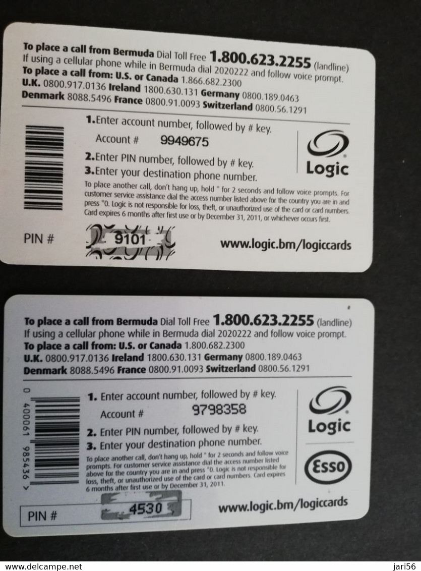 BERMUDA  $5,- 2X LOGIS  1X WITH ESSO 1X WITHOUT   2 DIFFERENT         PREPAID CARD  Fine USED  **8766** - Bermuda