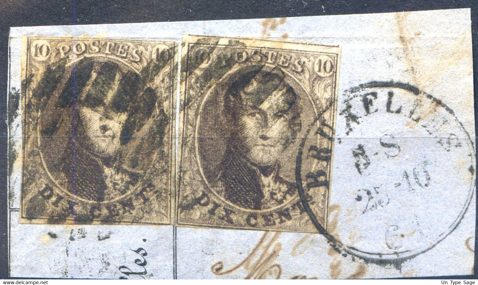 Belgique - Médaillon 10c. X2 Sur Fragment - (F2085) - 1858-1862 Medaillons (9/12)