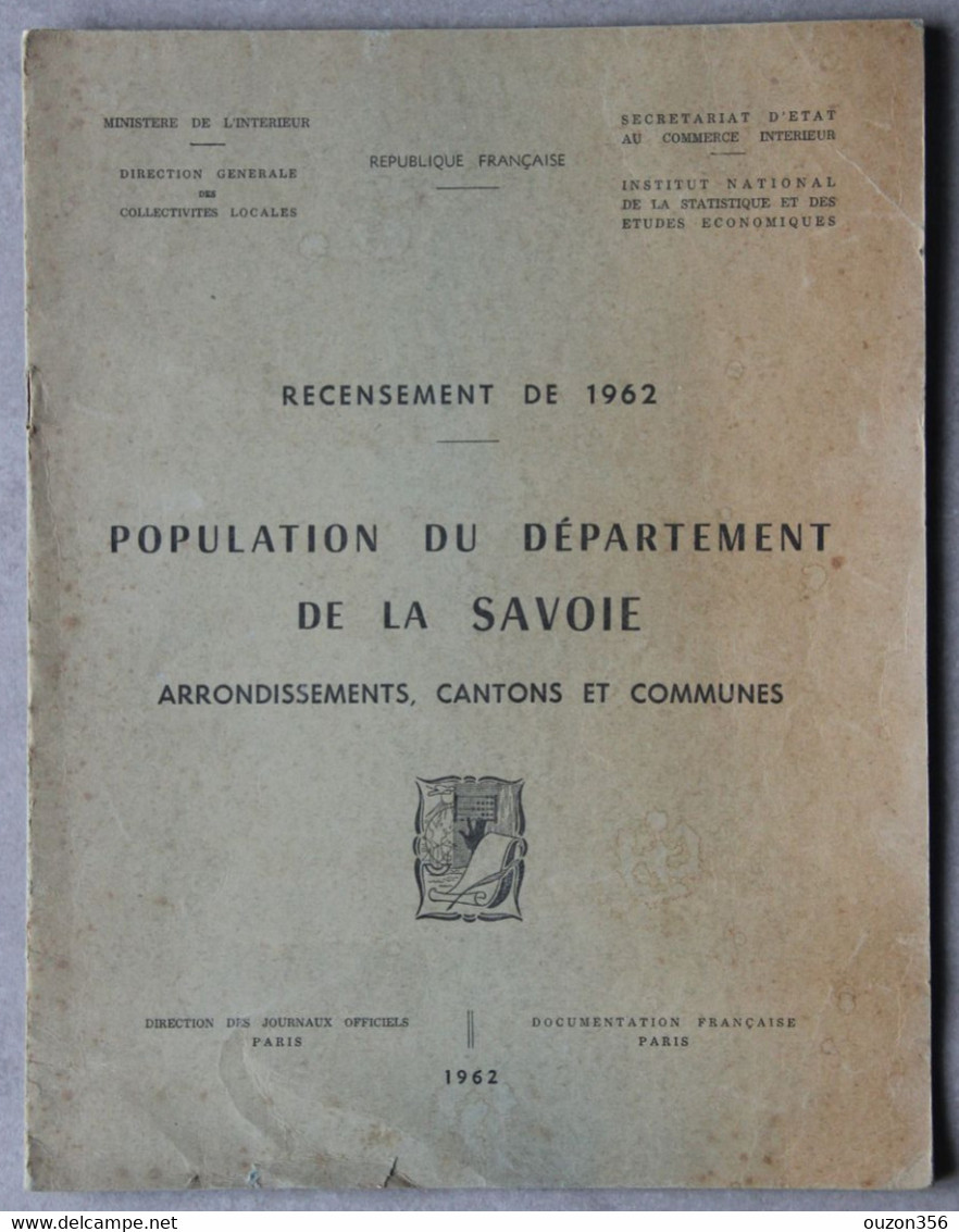 Population Département De La Savoie, Recensement De 1962 - Alpes - Pays-de-Savoie