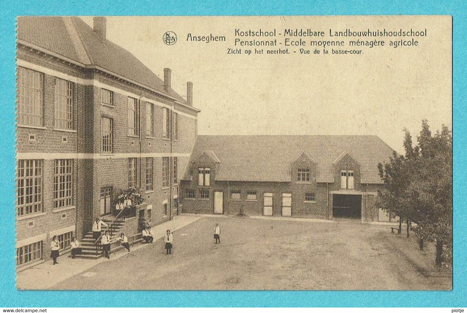 * Anzegem - Anseghem (West Vlaanderen) * (Nels) Pensionnat, école Moyenne Ménagère Agricole, Middelbare School, Cour - Anzegem