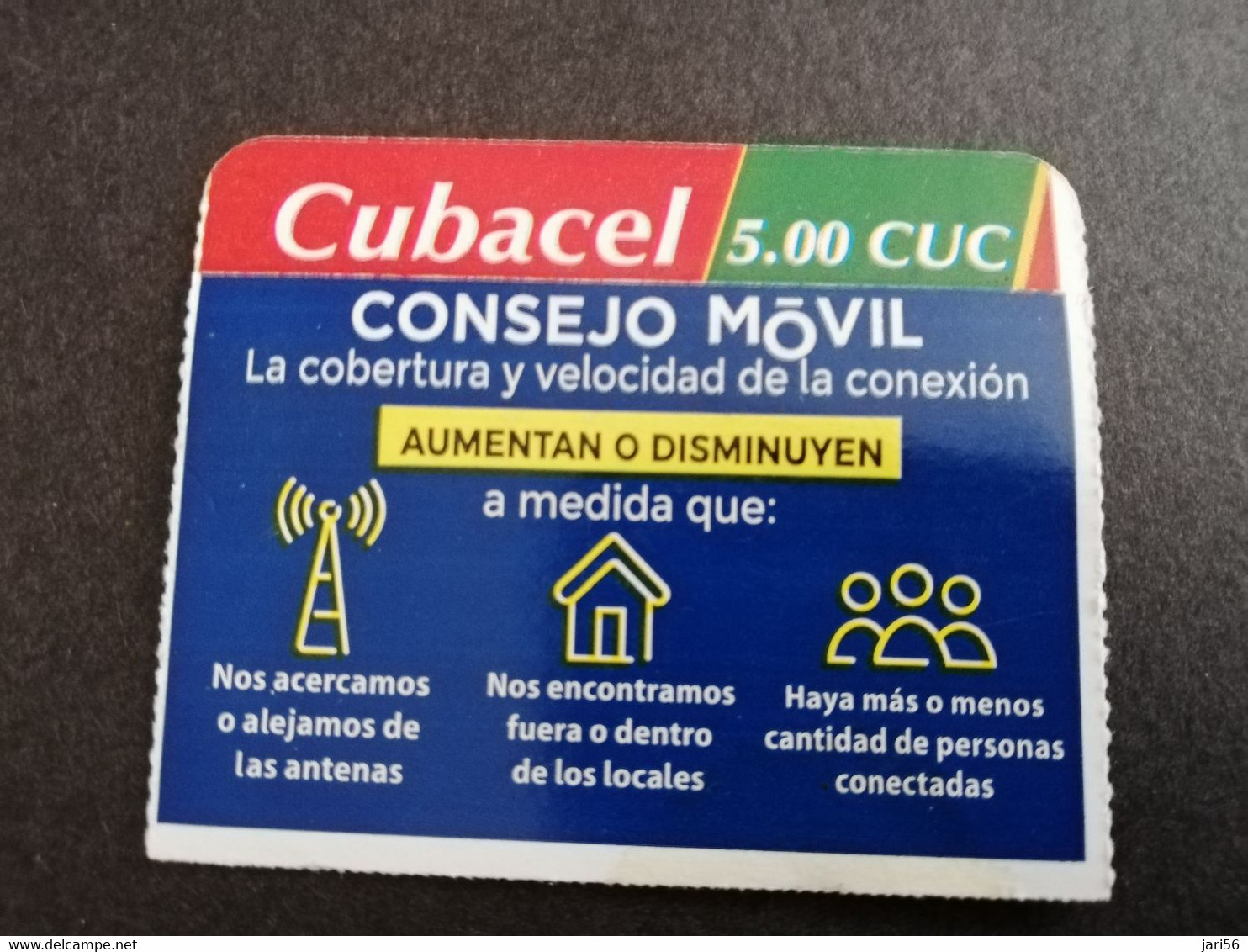 CUBA  5 .00 CUC  CUBACEL  CONSEJO MOVIL   USED    ** 8777** - Cuba