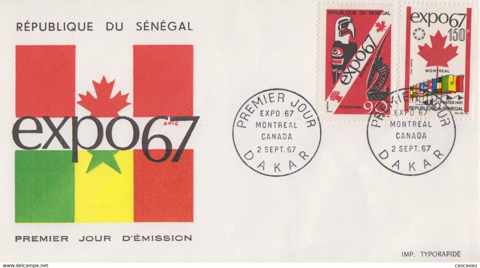 Enveloppe  FDC   1er  Jour   SENEGAL     Exposition  Universelle   MONTREAL   1967 - 1967 – Montreal (Canada)