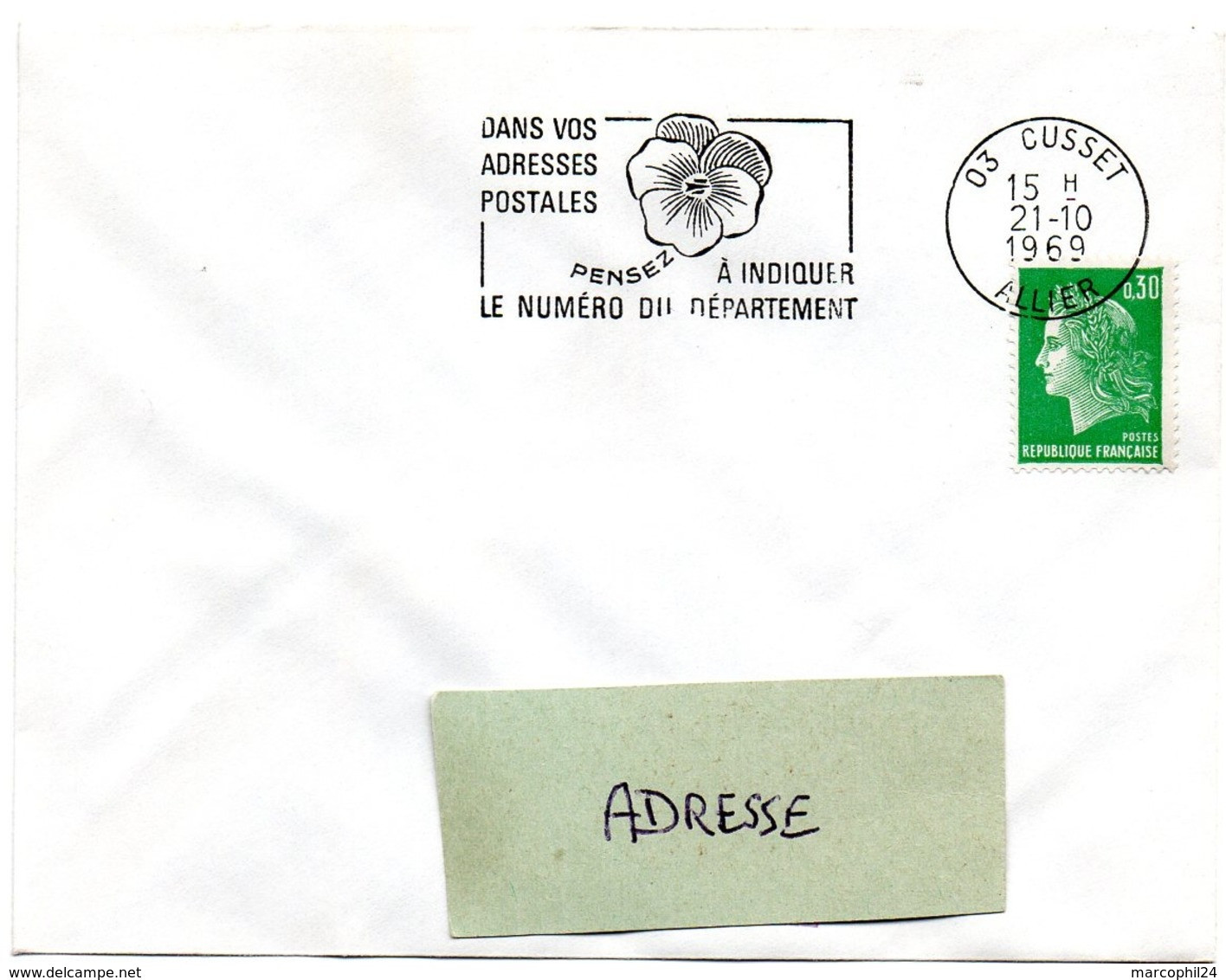 ALLIER - Dépt N° 03 = CUSSET 1969 = FLAMME SECAP ' PENSEZ à INDIQUER NUMERO DEPARTEMENT ' - Código Postal