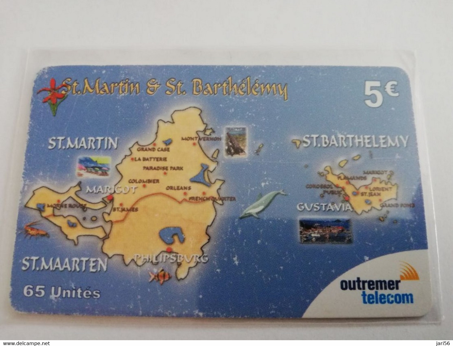 ST MARTIN €5,- ,- MAP OF ST MARTIN ANS ST BARHTS  FINE USED CARD    ** 8793 ** - Antillen (Frans)