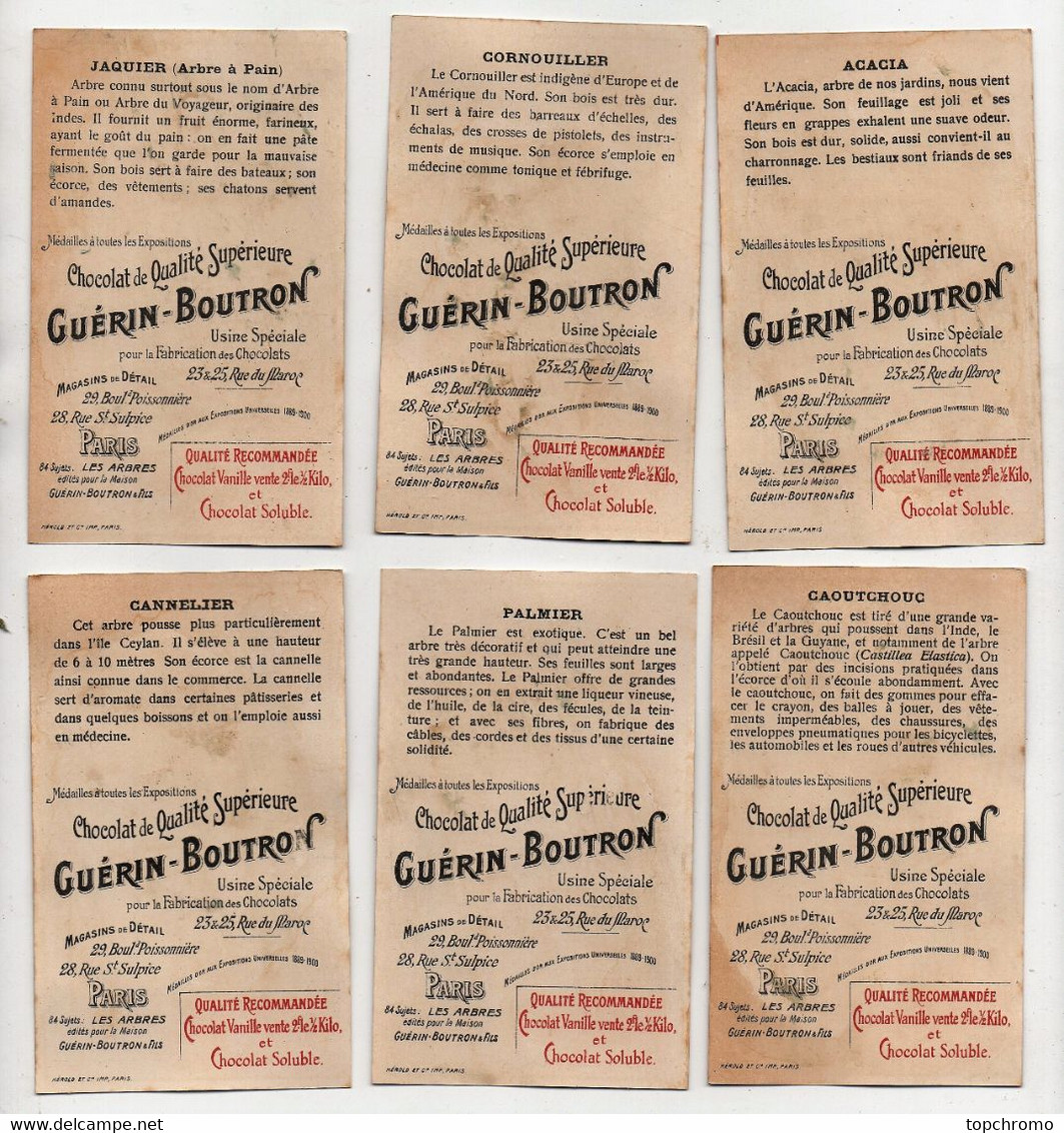 CHROMO Guérin-Boutron Les Arbres Acacia Cornouiller Jaquier Cannelier Palmier Caoutchouc Cacaoyer Prunier Epinette (9 Ch - Au Bon Marché