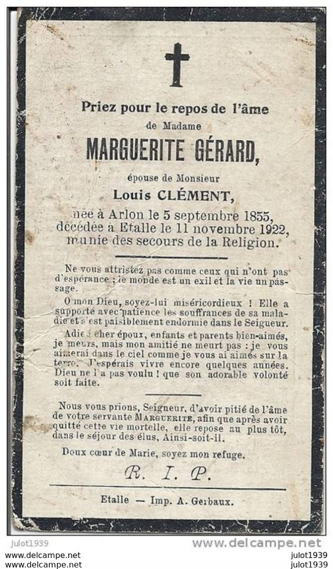 ETALLE ..-- Mme Marguerite GERARD , épouse De Mr Louis CLEMENT . 1855 à ARLON - 1922 . - Etalle