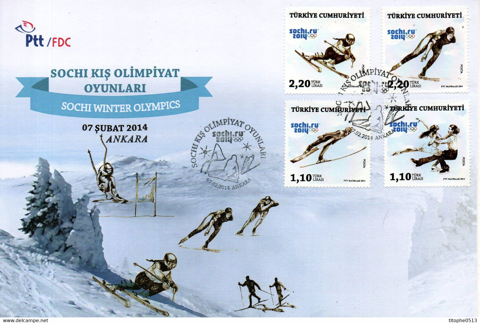TURQUIE. Timbres De 2014 Sur Enveloppe 1er Jour. J.O. De Turin/Ski/Patinage. - Invierno 2006: Turín