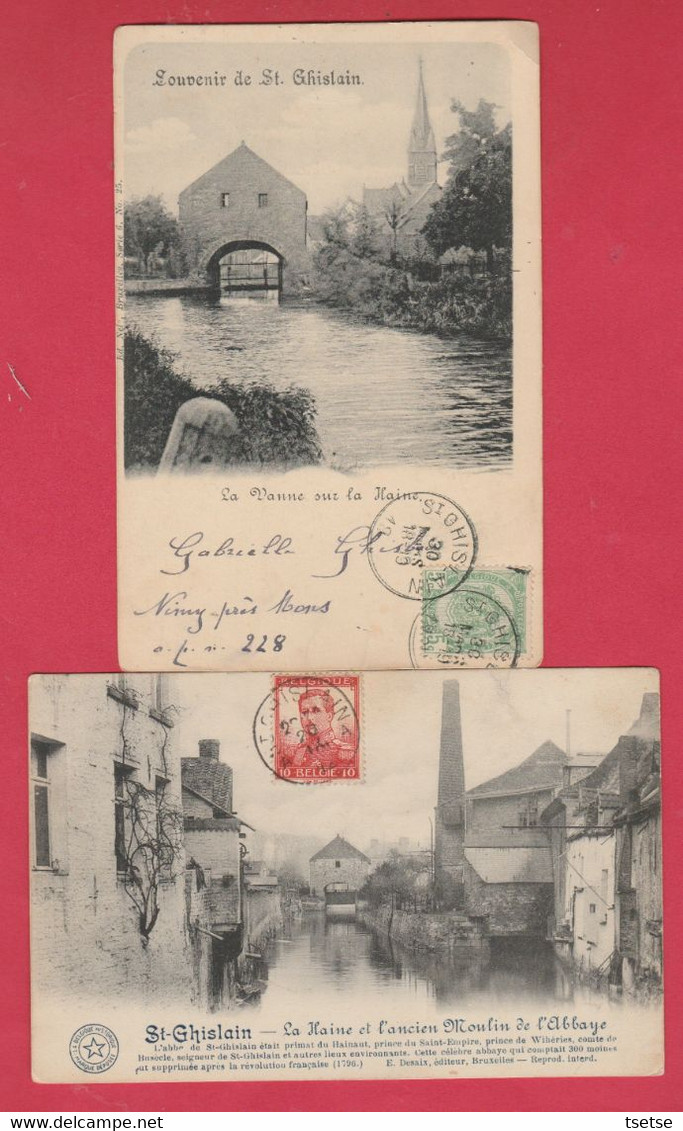 St. Ghislain - La Haine ...Vanne Et Moulin - 2 Cartes Postales - 1900 Et 1912 ( Voir Verso ) - Saint-Ghislain