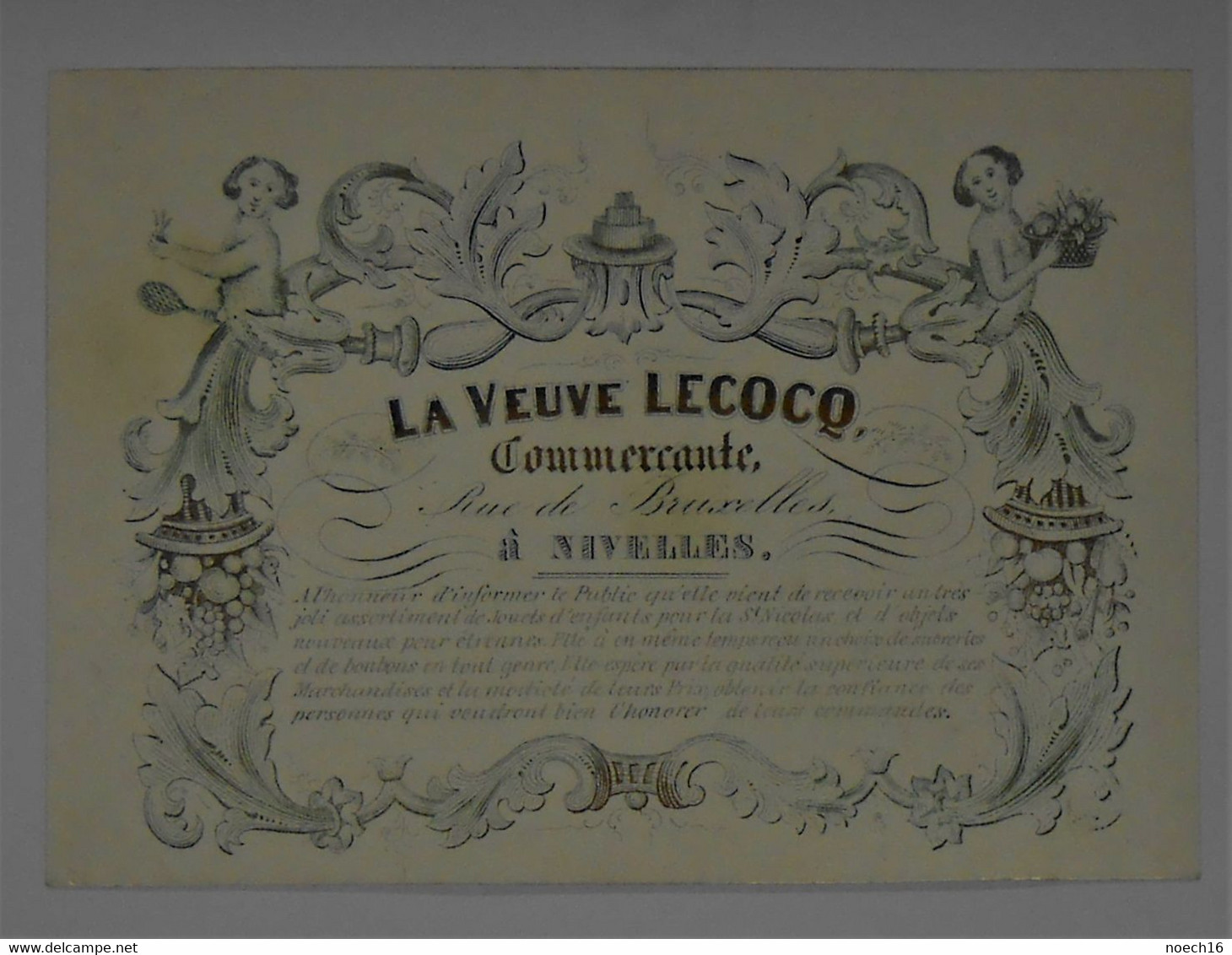 Carton Publicité/ La Veuve LECOCQ, Commerçante à Nivelles/ Arrivée De Jouets Et Sucreries Pour St Nicolas - Andere & Zonder Classificatie