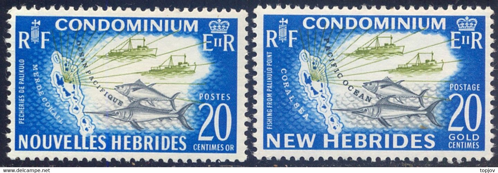 NEW HEBRIDES FRANCE+ENGLAND -Trawler, Map; Swordfish - **MNH - 1957 - Nuevos