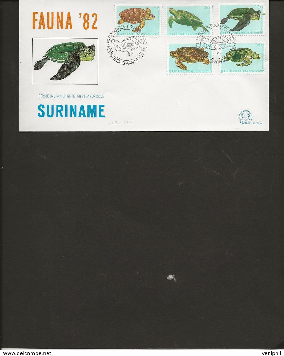 SURINAM - LETTRE FDC AFFRANCHIE SERIE TORTUES N° 842 A 846 -OBLITERATION ILLUSTREE 1982 - Surinam