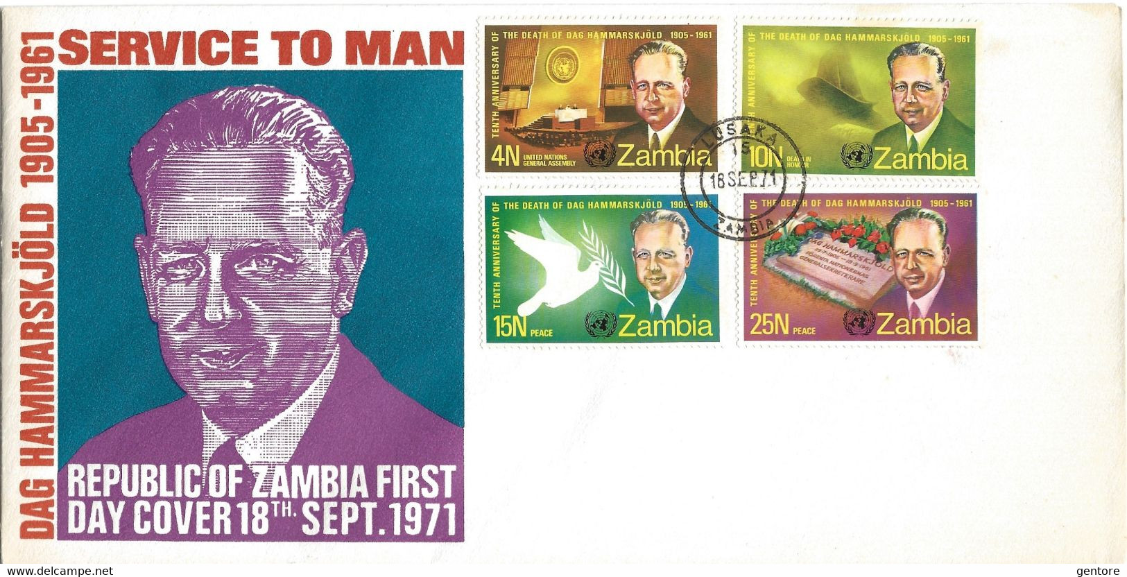 ZAMBIA 1971 Dag Hammarskjold FDC With Cpl Set Of 3 Yvert Cat. N° 70/73  Perfect - Dag Hammarskjöld