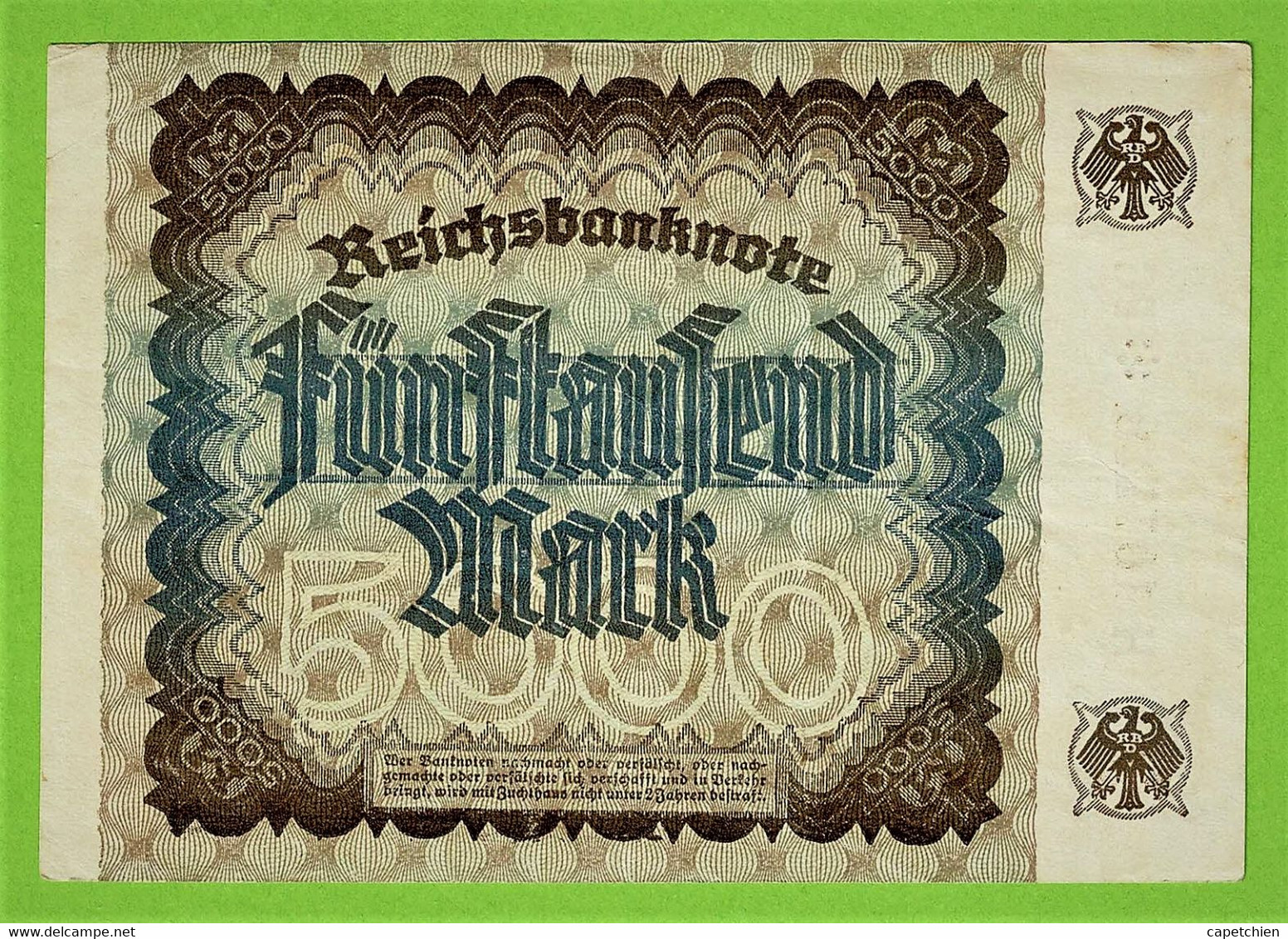 ALLEMAGNE / 5000 MARK / REICHSBANKNOTE / 02 - 12 - 1922 / H 107730 * PG /   Ros. 80 / ETAT SUP - 5000 Mark