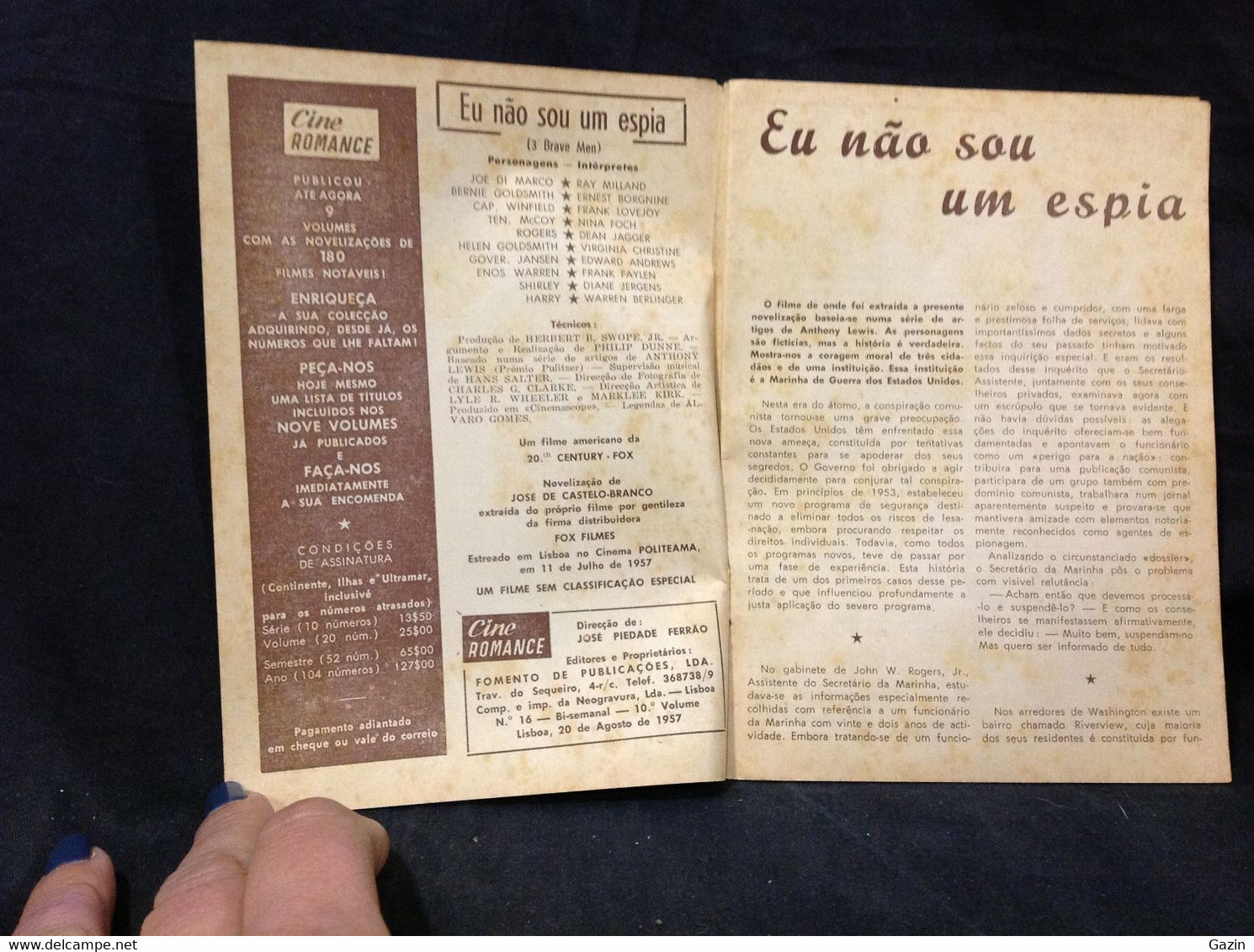 C2/23 - Eu Não Sou Espia - Ray Milland*Ernest Borgnine -  Portugal Mag - Cine Romance -1957 - Dani Crayne - Cinema & Television