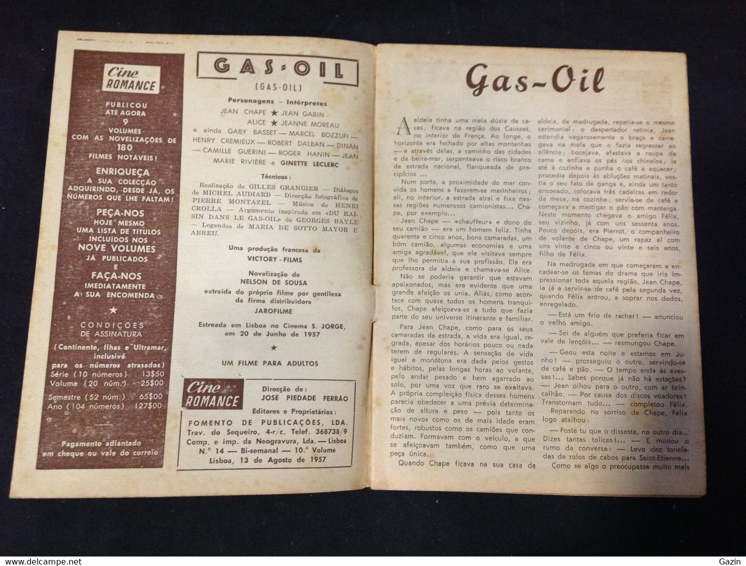 C2/23 - Gas Oil - Jean Gabin * Jeanne Moreau -  Portugal Mag - Cine Romance -1957 - Sandra Wirth - Bioscoop En Televisie