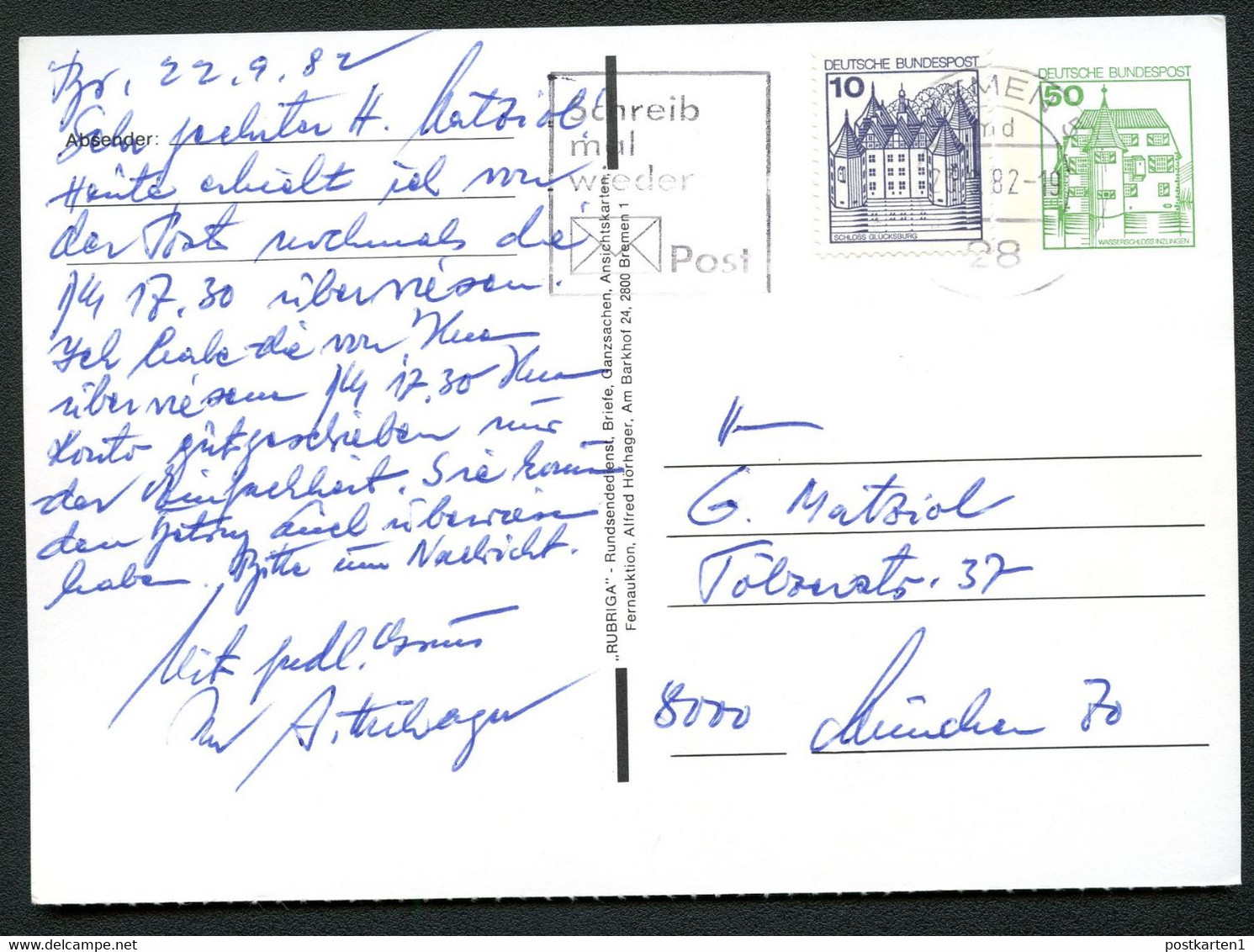 Bund PP104 B2/005-I MARKTPLATZ BREMEN 1900 Gebraucht 1982 - Cartes Postales Privées - Oblitérées