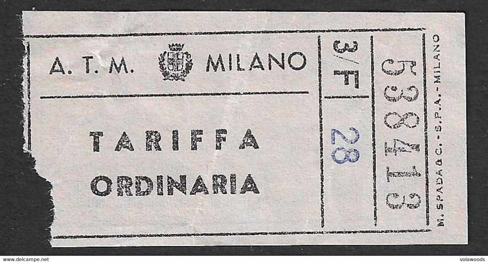 Milano - Biglietto A.T.M: Serie 3/F - Tariffa Ordinaria - Europa