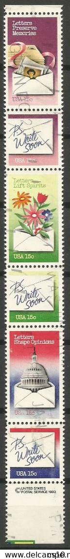 USA 1980 National Letter Writing Issue - SC.# 1805/10 Cpl 6v Set In Strip6 VFU - 2. 1941-80