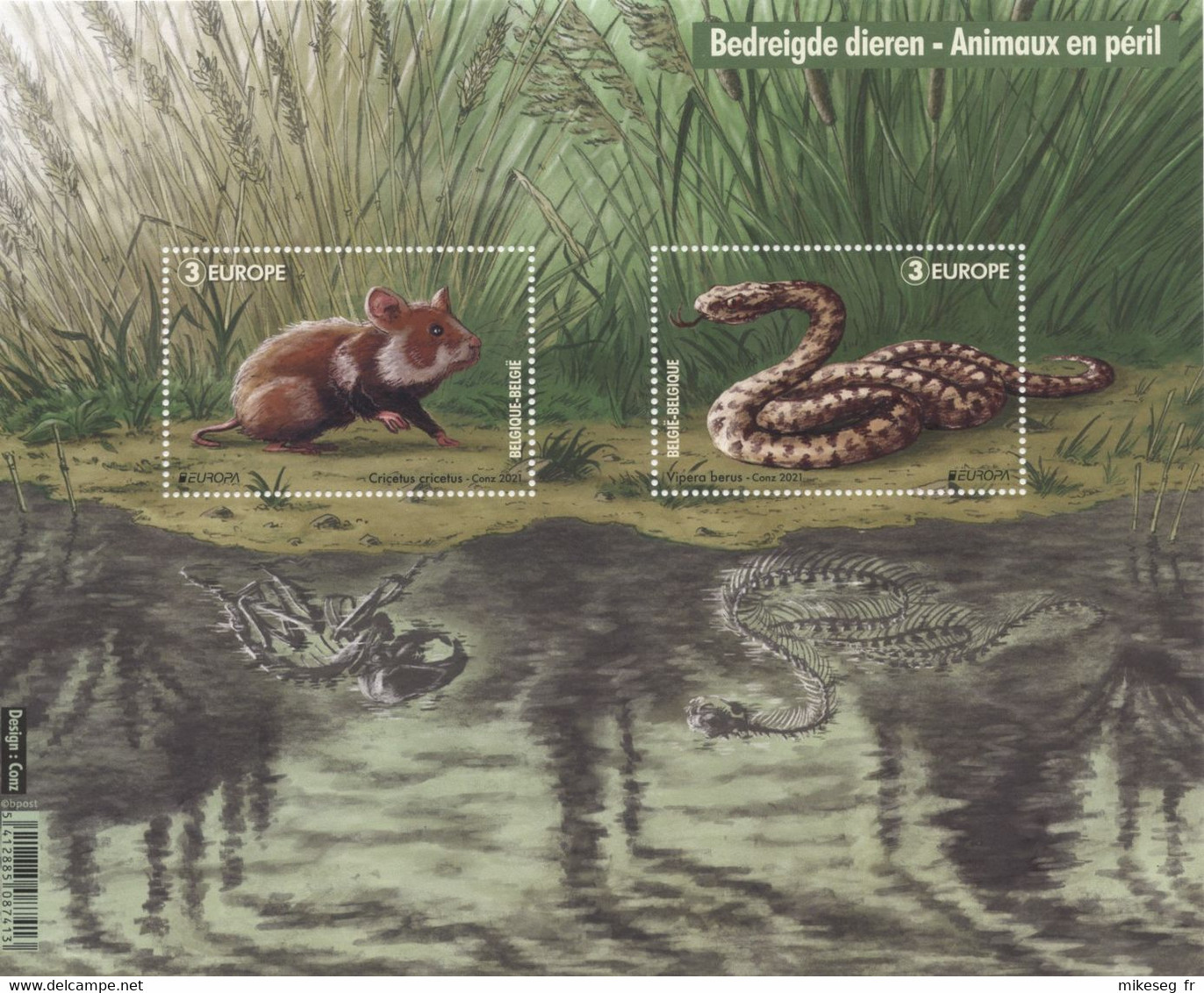 Europa 2021 - Belgie Belgique Belgium Belgien Belgica - Animaux En Péril ** (Cricétus Cricétus Et Vipera Berus) - 2021