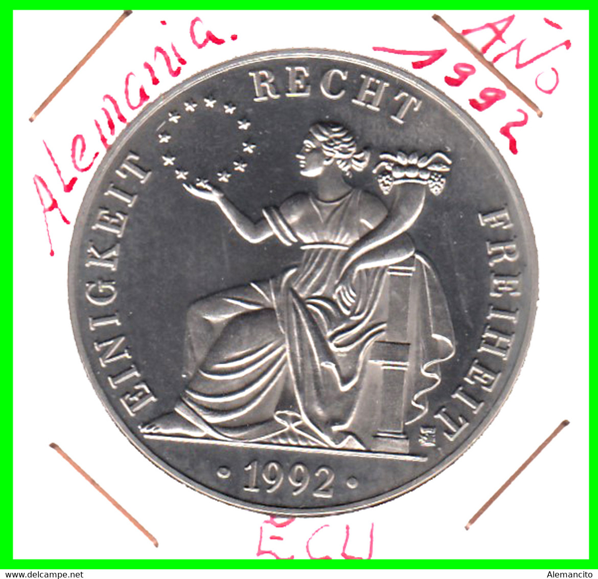 ALEMANIA, ( DEUTSCHLAND )MONEDA VALOR 1-ECU EUROPA - 1992 / EINIGKEIT RECHT FREIHEIT PERIODO 1979 – 1998 - Essais & Refrappes