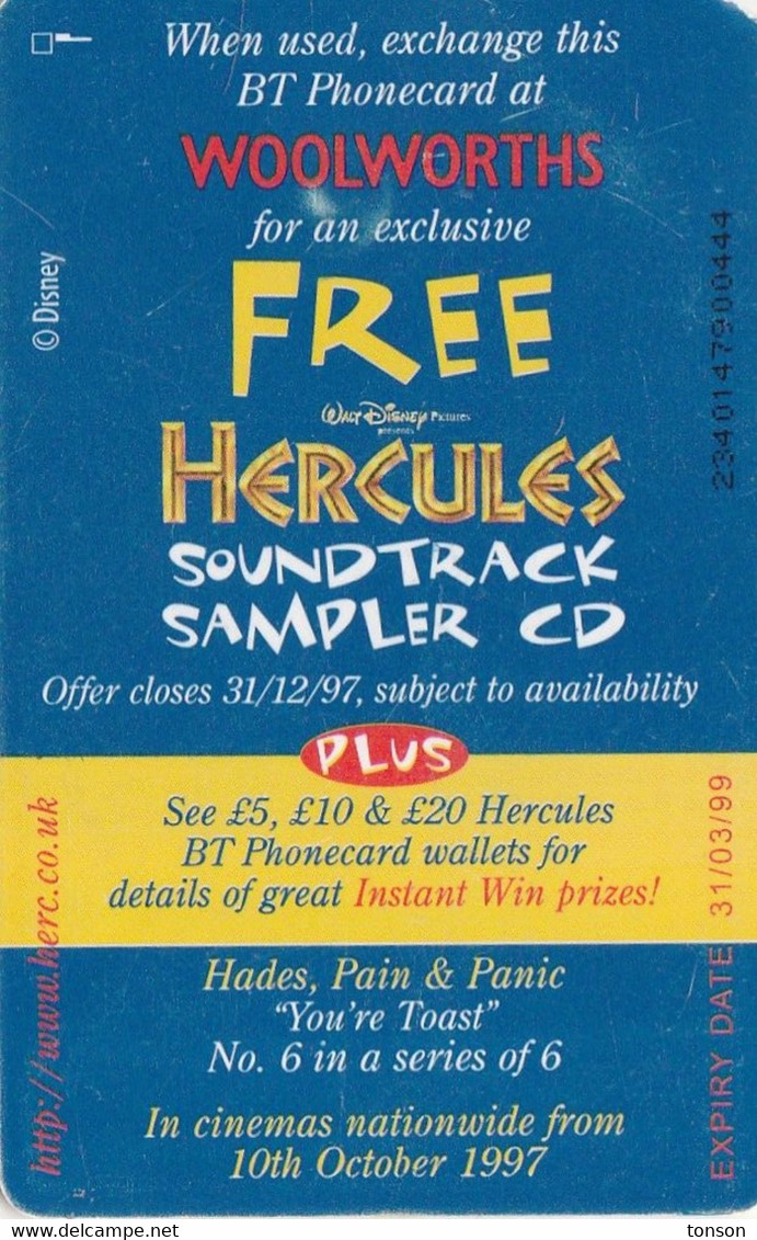 UK, BCC-119B, Hercules 6 - Hades, Pain And Panic, Disney, 2 Scans.   Chip : GEM2 (Red)   Please Read - BT Generales