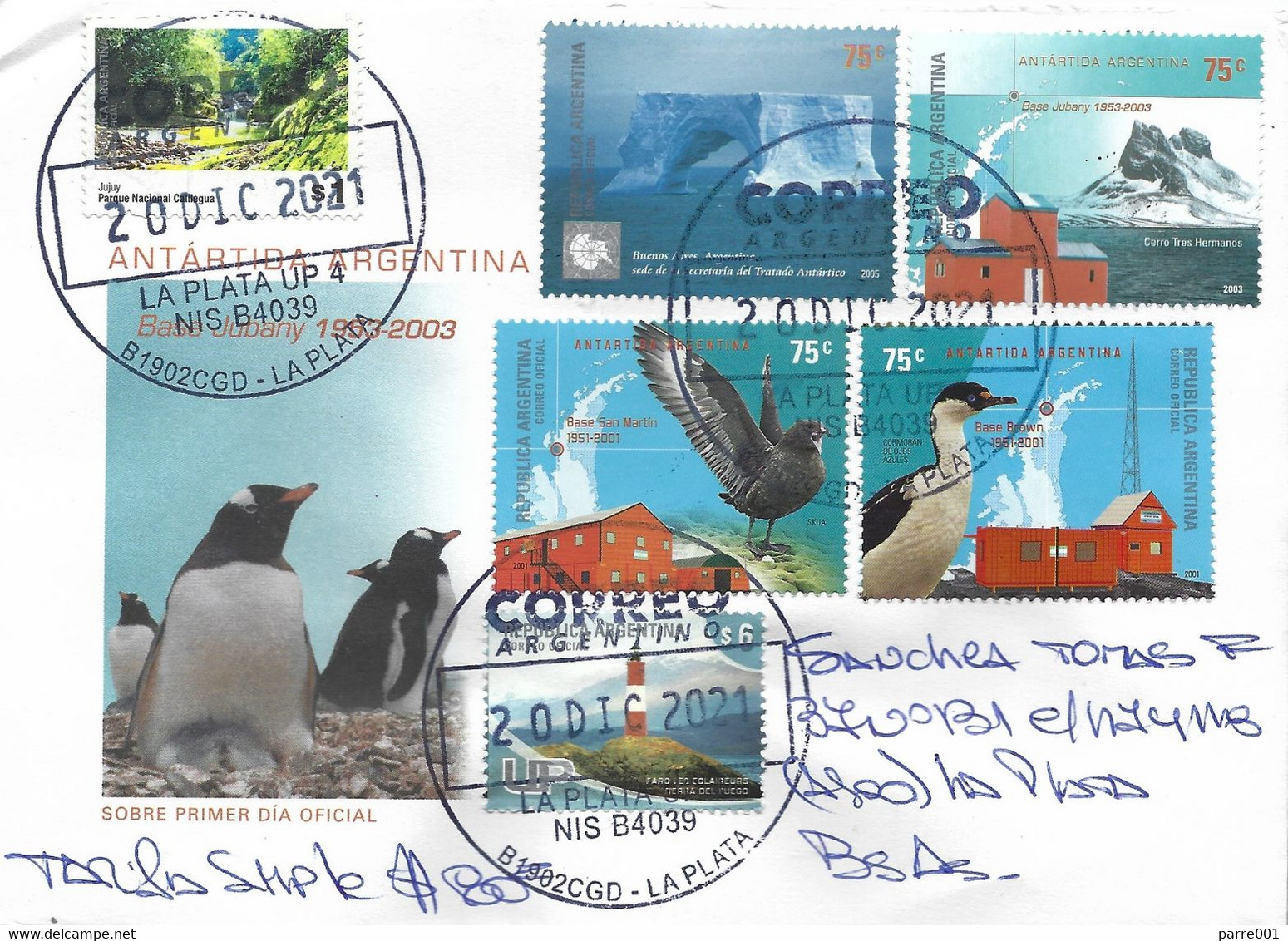 Argentina 2021 La Plata Antacrtica Base Jubany San Martin Brown Cormoran Seagull Light House Cover - Bases Antarctiques