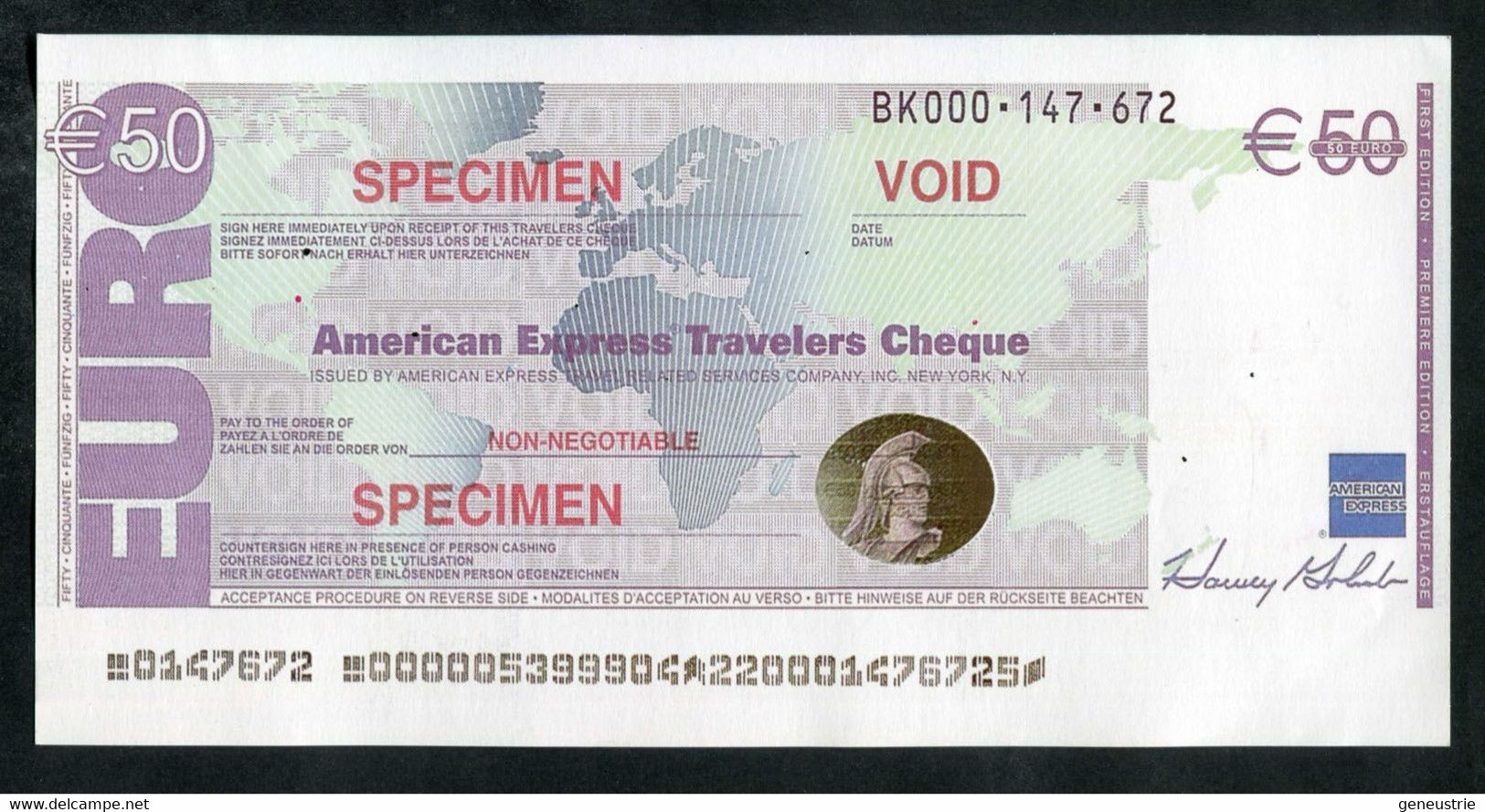 Billet Publicitaire De La Poste 2002 "American Express Travelers Cheque / Specimen / 50€" - Fictifs & Spécimens