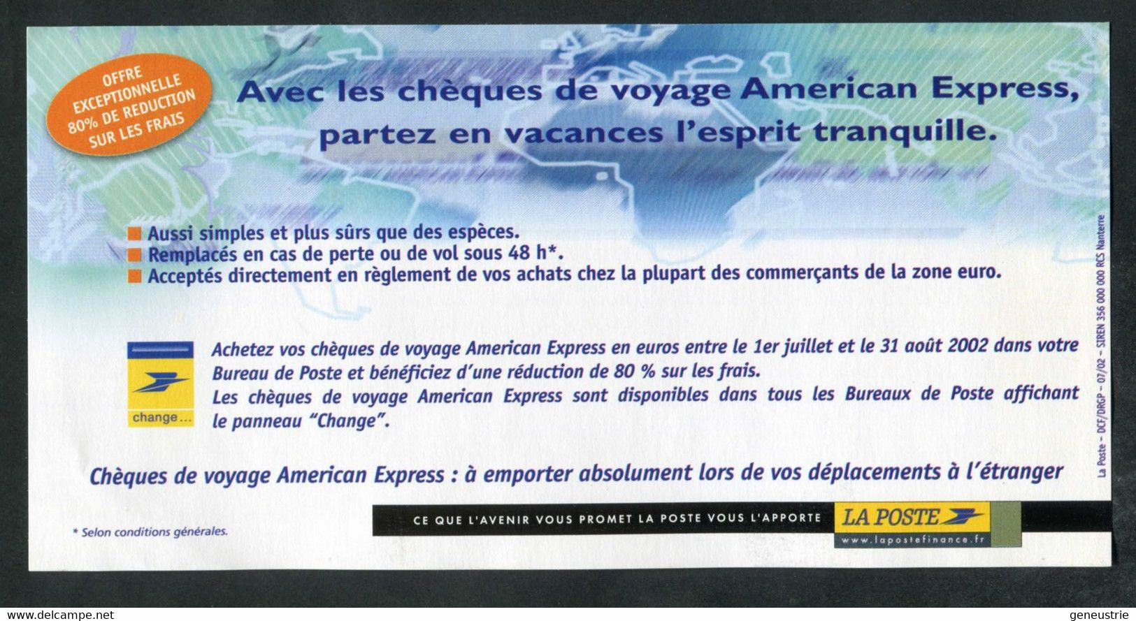 Billet Publicitaire De La Poste 2002 "American Express Travelers Cheque / Specimen / 50€" - Specimen