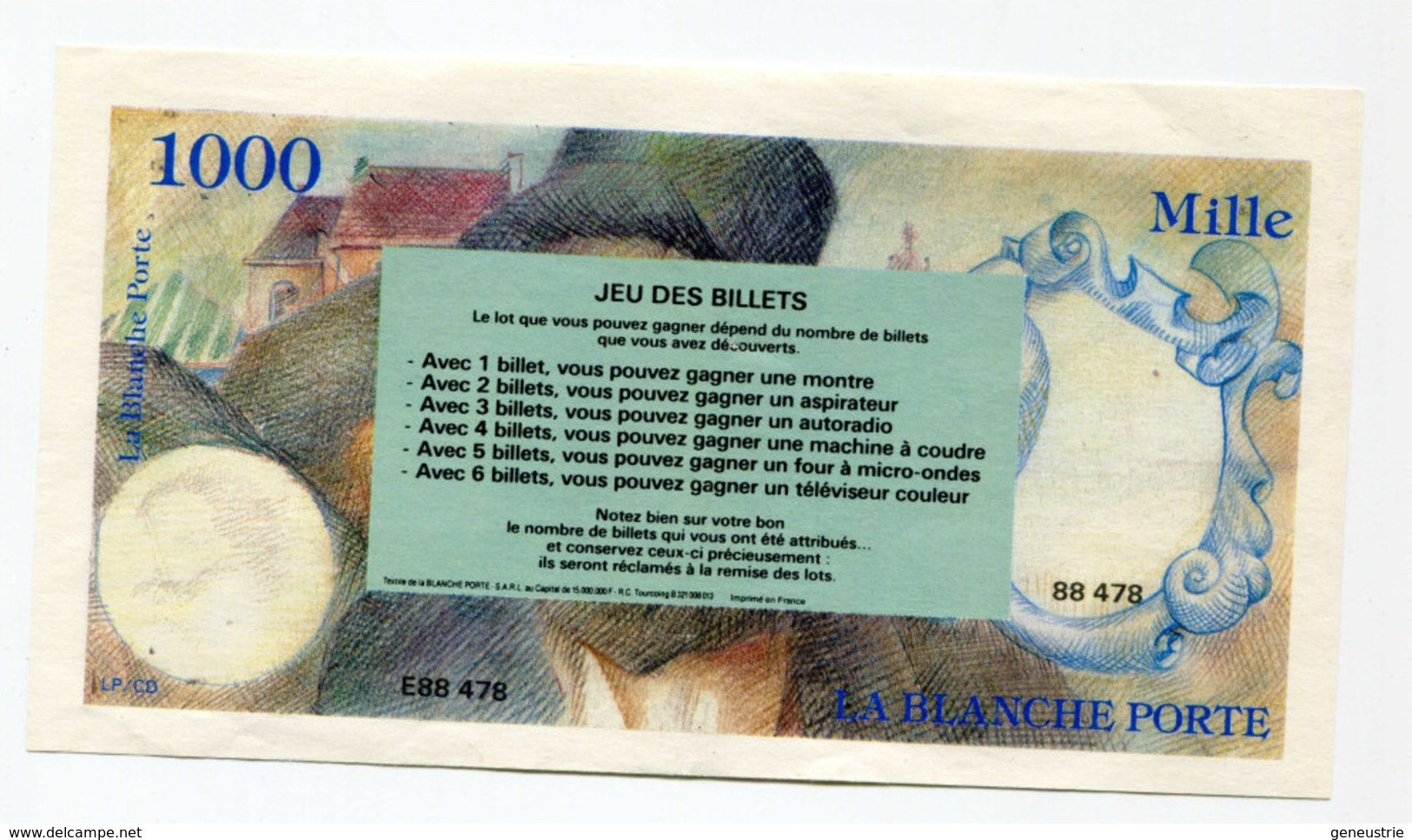 Billet Publicitaire De 1000 Francs Inspiré De Delacroix "La Blanche Porte" French Bank Note - Ficción & Especímenes