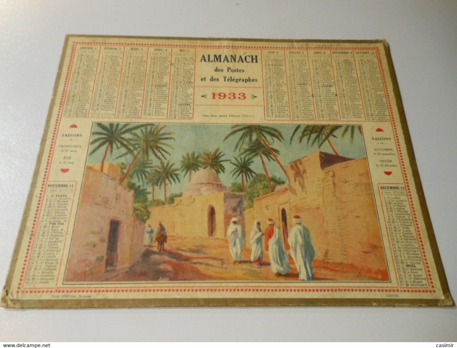 CA003 - Calendrier De 1933 - Almanach Des Postes Et Des Télégraphes - Une Rue Dans L'oasis (Maroc) - Grand Format : 1921-40