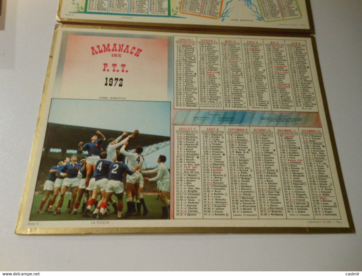 CA009 - Calendrier De 1972 - Almanach Des PTT - 4 Pages Réunies - Rugby / Peche / Envol Perdrix / Courses Enghien - Grand Format : 1971-80