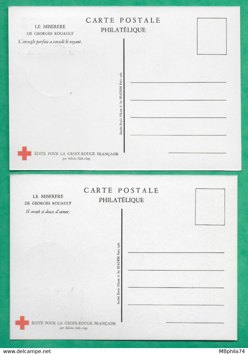 YT N°1323 + 1324 LOT CARTE MAXIMUM REPRODUCTIONS D'OEUVRES DE ROUAULT LA CROIX ROUGE ET LA POSTE BOURGES 1961 FRANCE - Rotes Kreuz