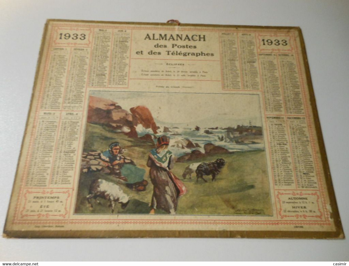 CA017 - Calendrier Oberthur De 1933 - Almanach Des PTT - Pointe Du Creach (Ouessant) - Grand Format : 1921-40