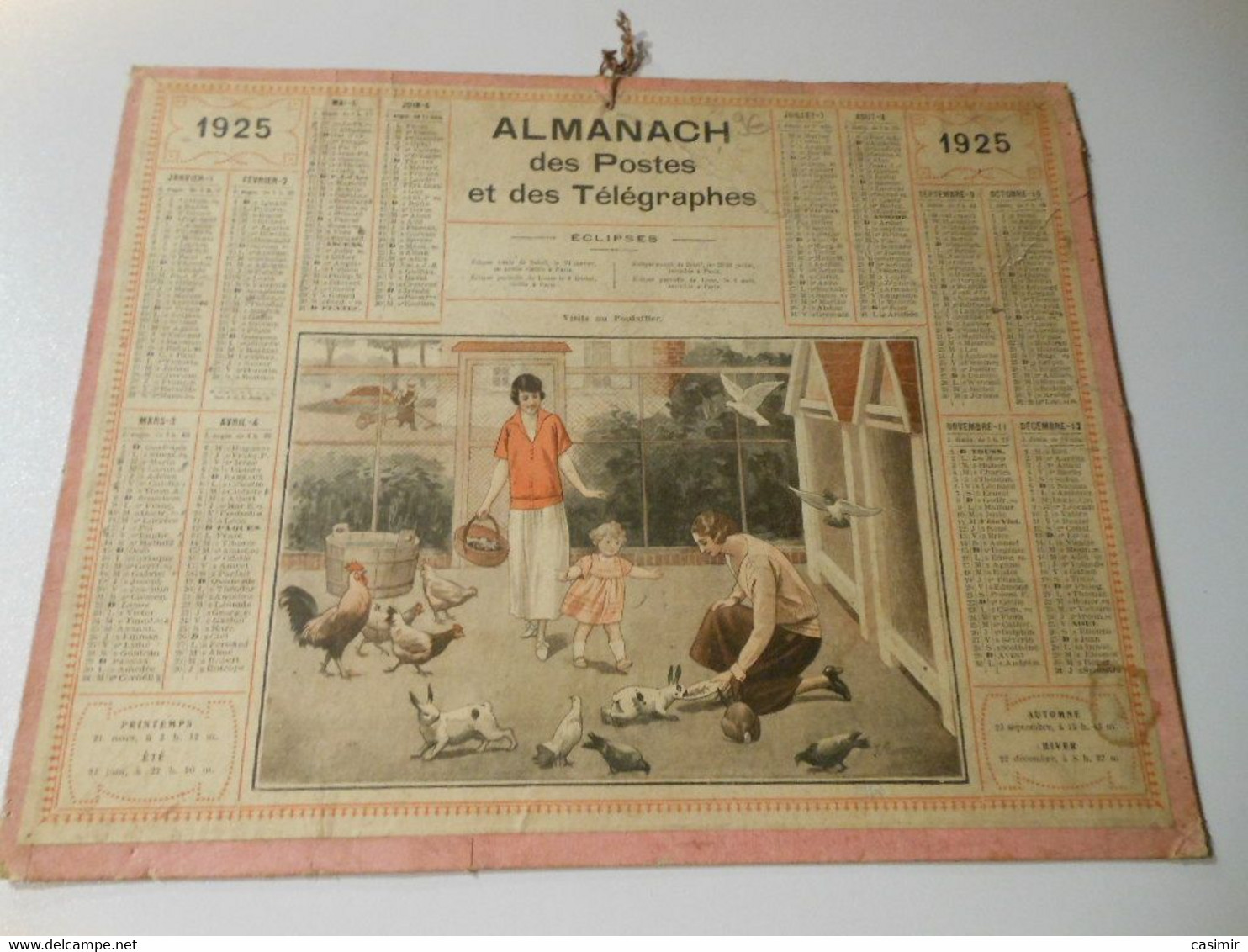 CA020 - Calendrier De 1925 - Almanach Des PTT - Visite Au Poulailler - Grand Format : 1921-40