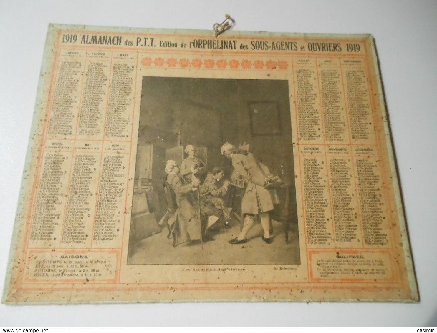 CA022 - Calendrier De 1919 Almanach Des PTT Edition De L'orphelinat Des Sous-agents Ouvriers / Les Amateurs De Peinture - Grand Format : 1941-60