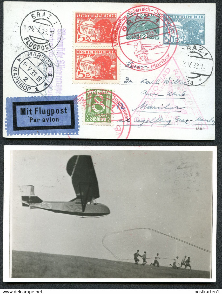ÖSTERREICH PRIVAT-LUFTPOST-POSTKARTE PLP44 POSTSEGELFLUG 1933 - Cartes Postales