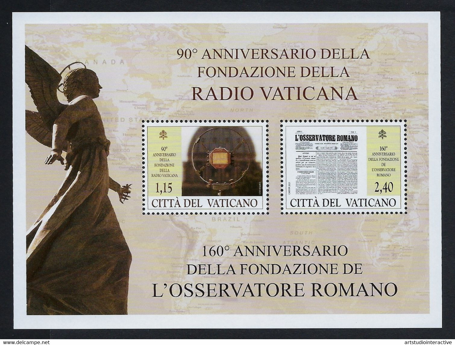 2021 VATICANO "90° ANN. FONDAZIONE RADIO VATICANA / 160° ANN. FONDAZIONE OSSERVATORE ROMANO" BF MNH - Unused Stamps