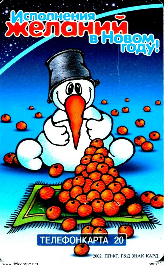 2003 Year RUSSIA - RUSSIE - RUSSLAND SNOWMAN And Fruits HAPPY NEW YEAR 20 Unit USED Phonecard - Christmas